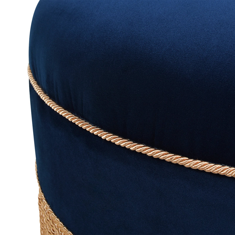 Neptune Upholstered Ottoman, Navy Blue Velvet