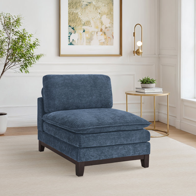 Fauteuil d'appoint sans accoudoirs Gary, Chenille bleu foncé