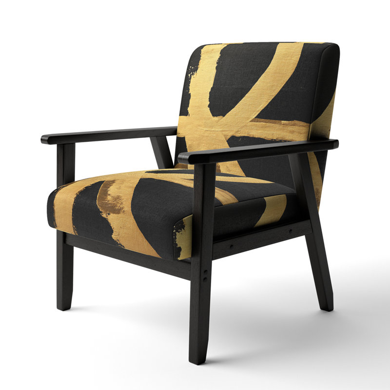 Crossing Paths I - Upholstered Modern Accent Arm Chair, Gold/Black Polyester Blend