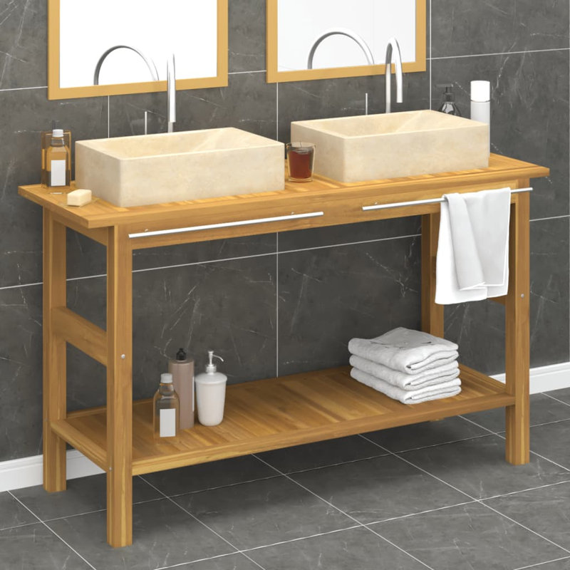 1320mm Double Bathroom Vanity with Vessel Marble Basin, Cream