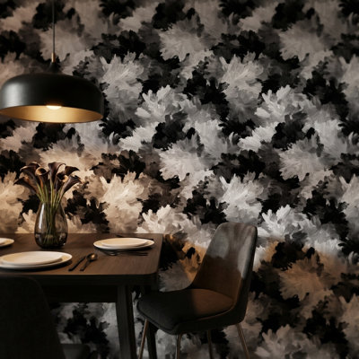 Abstrait mural floral abstrait noir et blanc