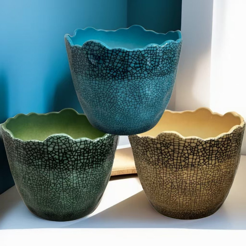 Ensemble de pots d'intérieur / d'extérieur craquelés 6 po - ensemble de 3 pièces