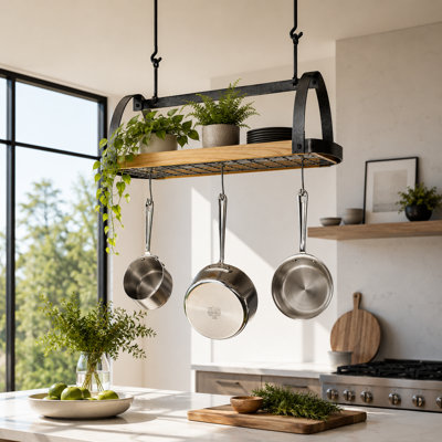 Handcrafted Decor Oval Ceiling Pot Rack with 12 Hooks & Alder Wood