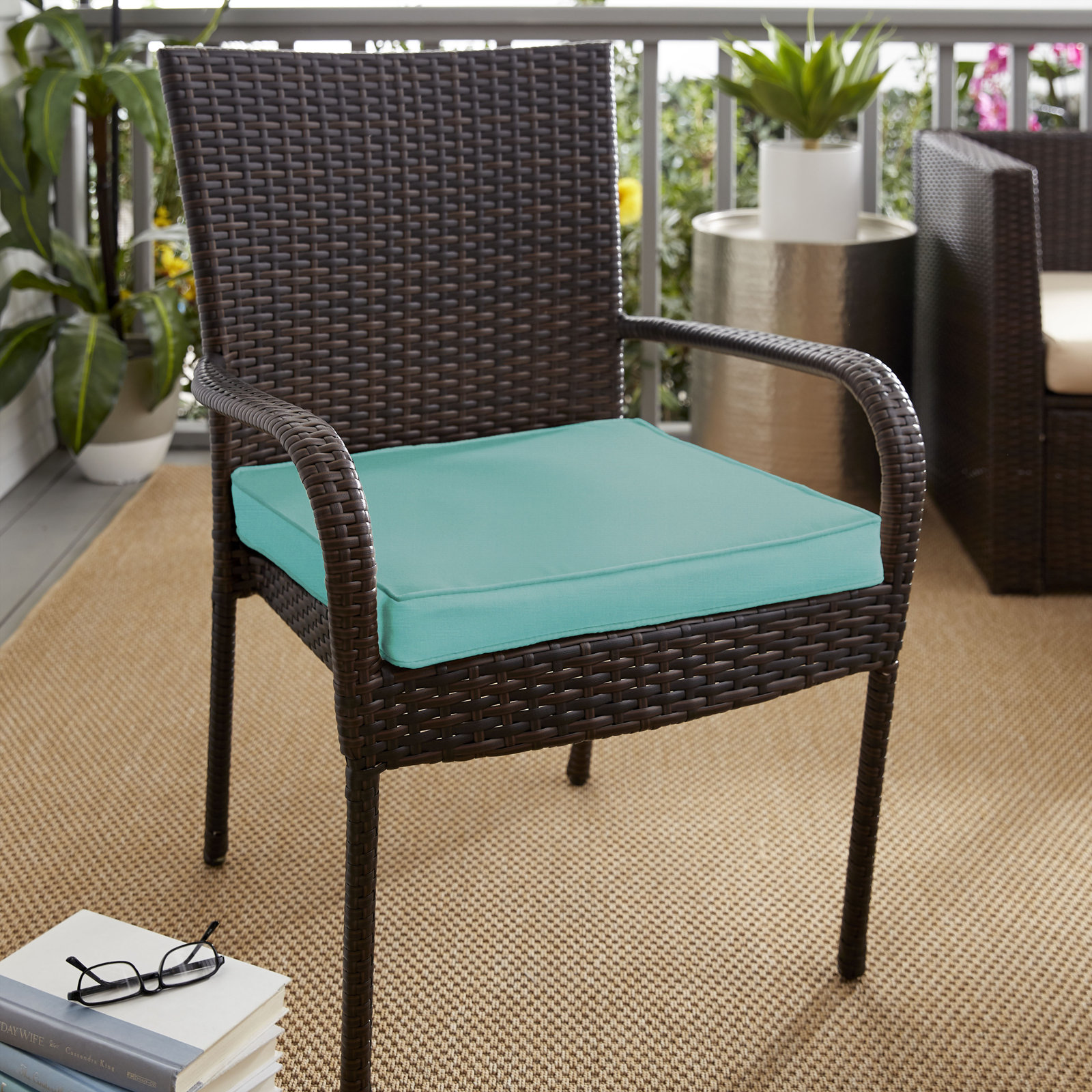 Sunbrella Outdoor Dining Chair Cushion, Canvas Aruba Sunbrella Canvas