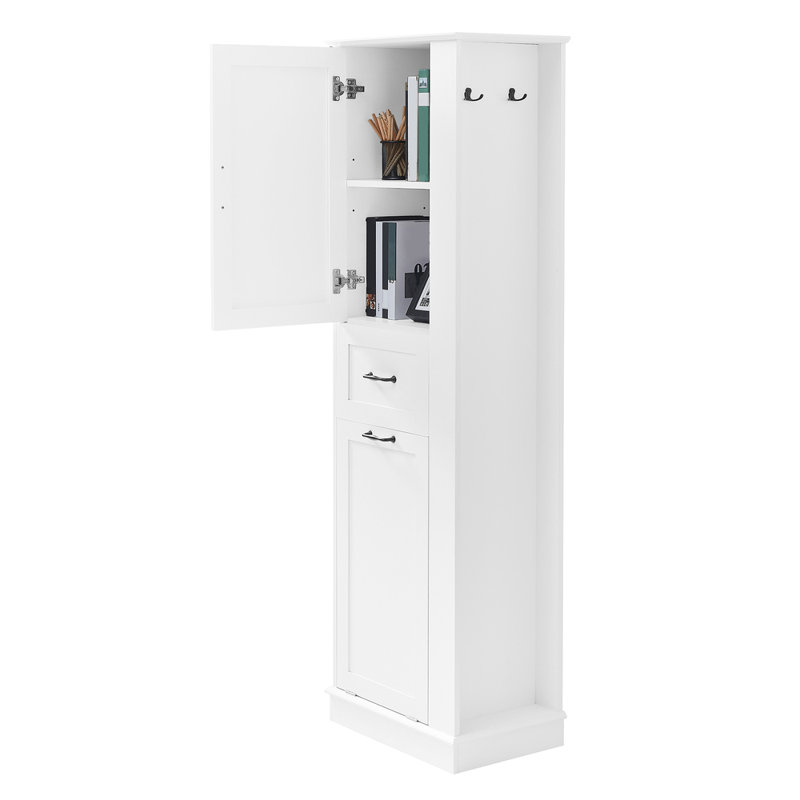 67.8"H Slim Freestanding Bathroom Storage Cabinet with Adjustable Shelf, Drawer and Tip-Out Hamper - Available in White\Grey\Black