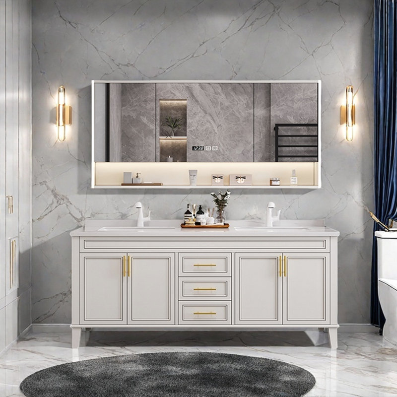 Simple modern French style bathroom cabinet, 32.28'' H x 62.99'' W x 21.65'' D, Off-white