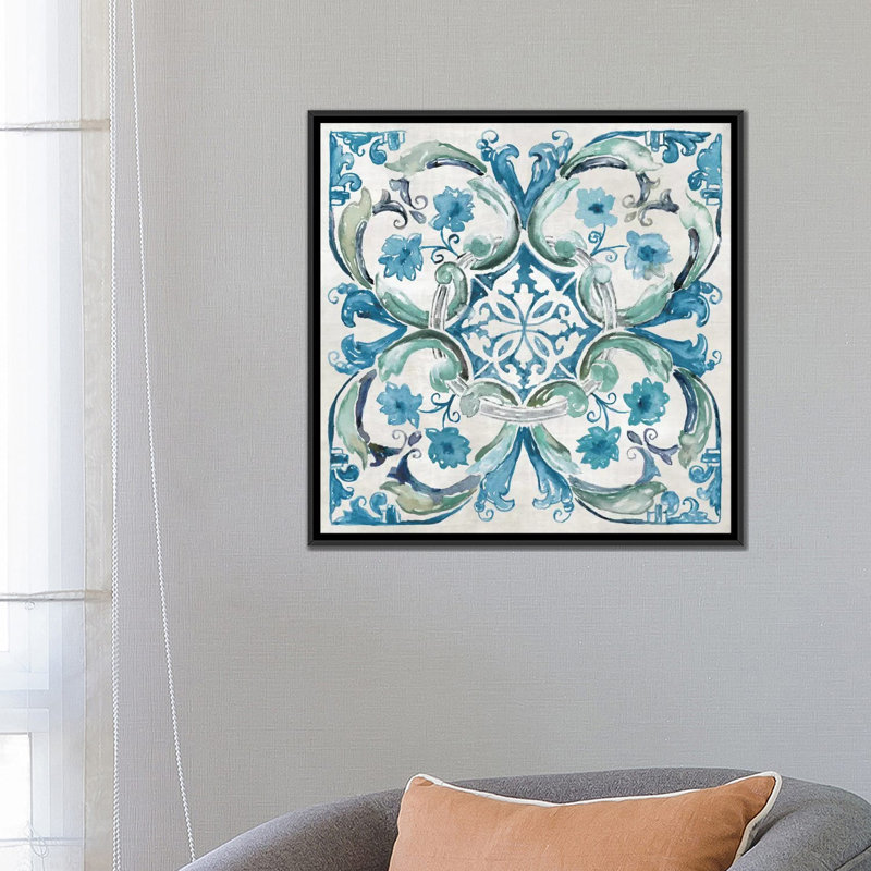 «Carribean Tile I», reproduction sur toile, H 26 po x l 26 po x P 1,5 po, Toile avec cadre noir