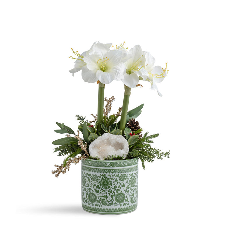 DLB WHITE AMARYLLIS IN GREEN ORENTIAL, White
