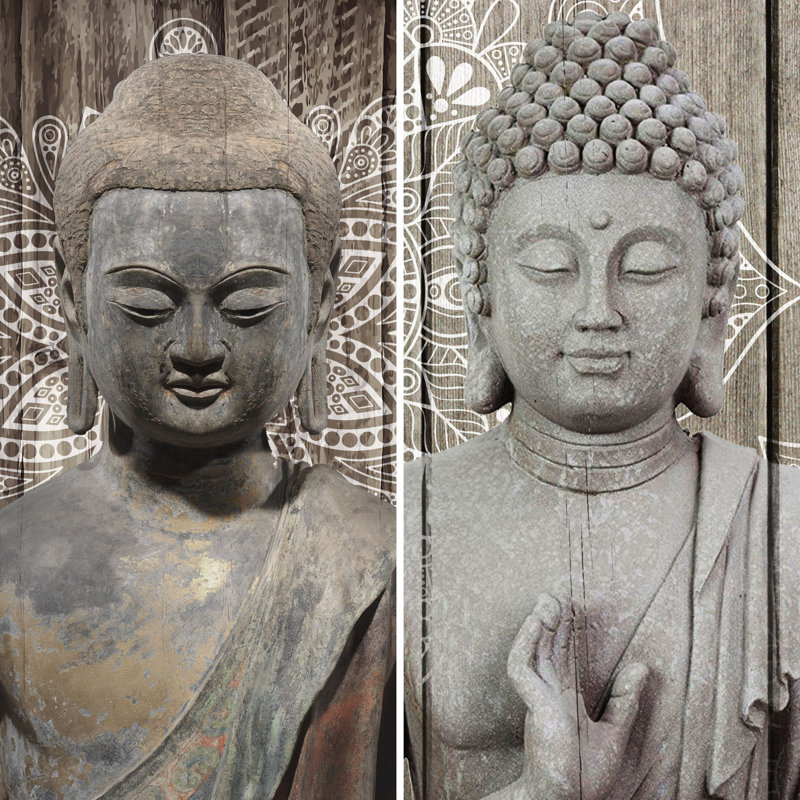 Buddha Art Canvas Folding Room Divider, Gray