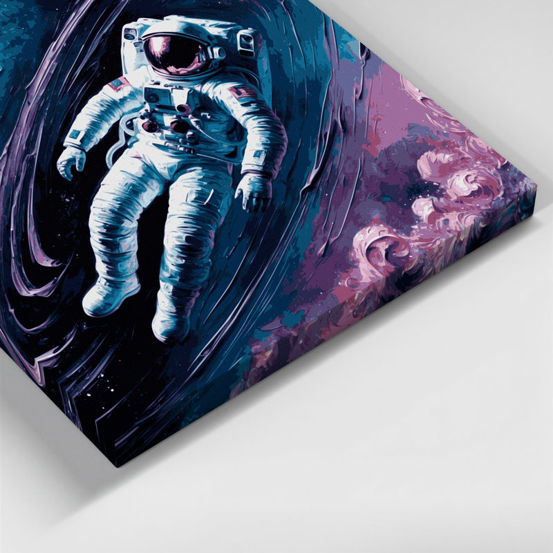 «Sci Fi Astronaut flottant dans une nébuleuse colorée», art mural sur toile grise