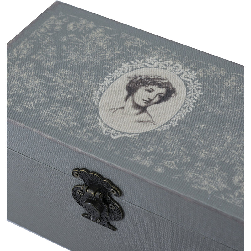 S / 2 boîtes décoratives avec un portrait de femme floral gris sur le petit et un motif floral olive sur le grand