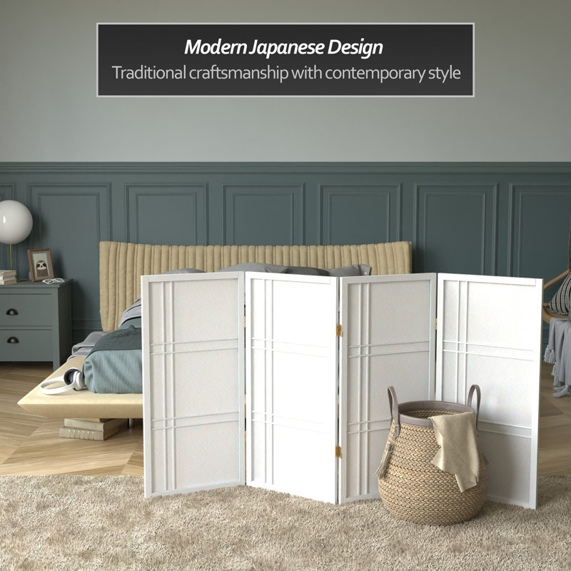 Keitez 3 ft. H Short Folding Shoji Screen, White, 4