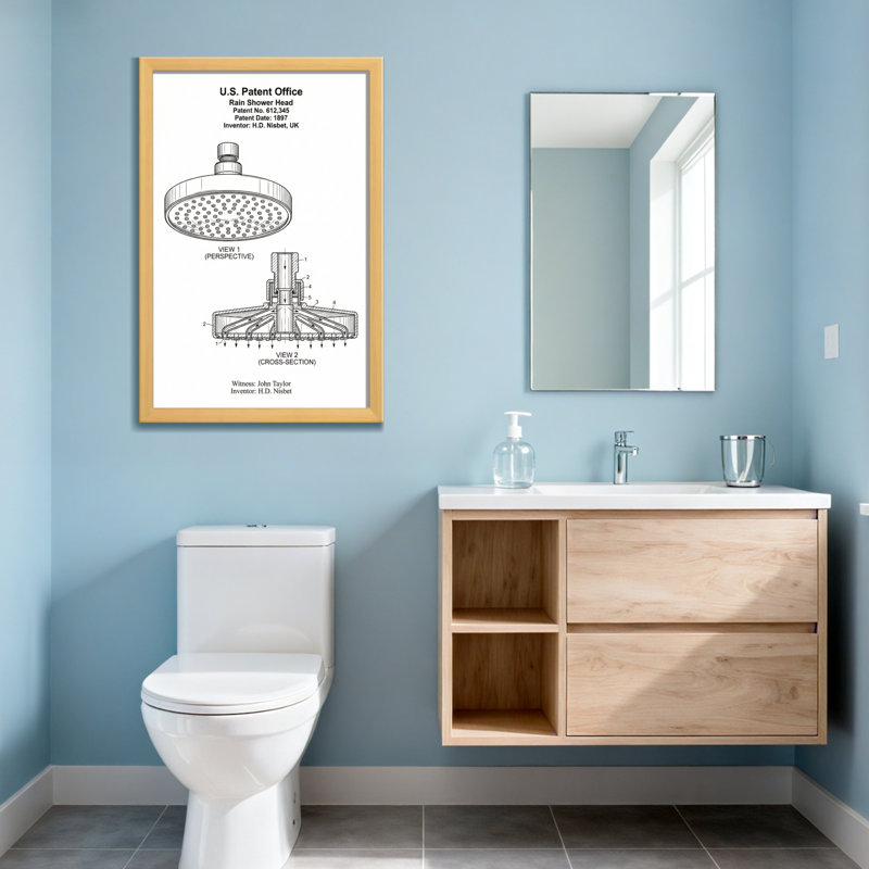 Bath & Laundry Rain Shower Head Patent Design Pattern, Wrapped Canvas, Does Not Apply, 24" H x 16" W