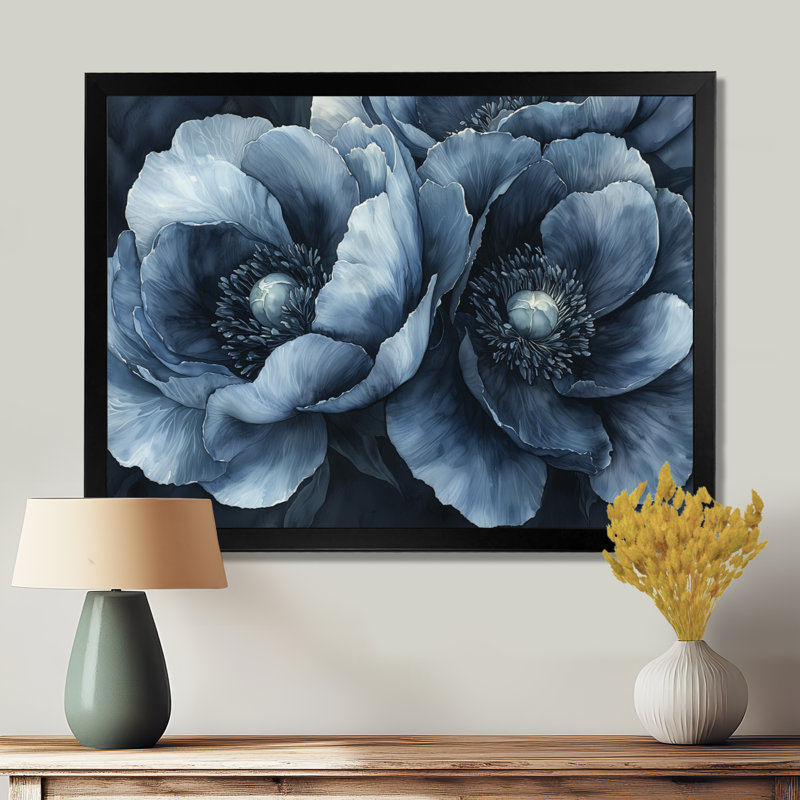 «Illait Blue Mid Night Harmony Pivoines I», art mural pivoines, Reproduction encadrée d'une seule photo, H 30 po x l 40 po