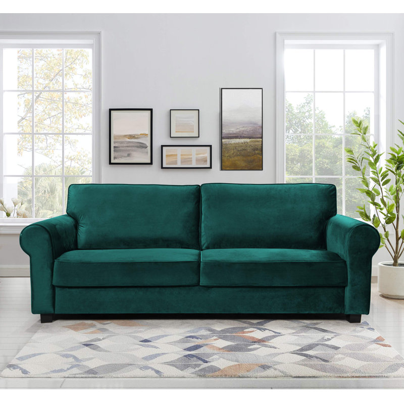Reva 218.9Cm Rolled Arms Sofa, Green Velvet