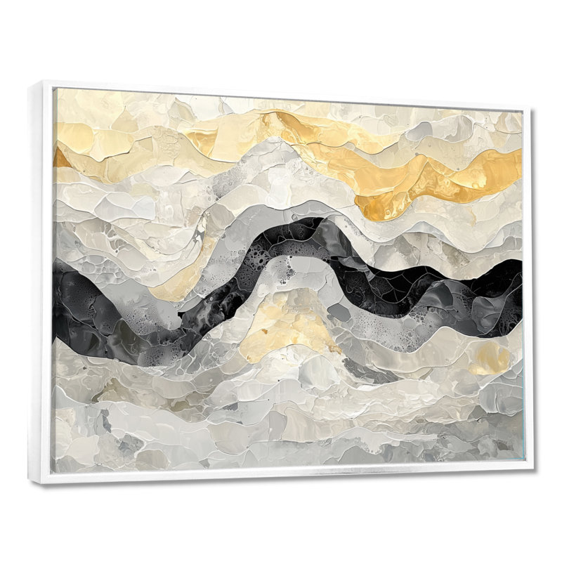 Abstrait gris doré illimité «Reverie I» - réalisme abstrait, H 24 po x l 32 po, Cadre flottant, Blanc
