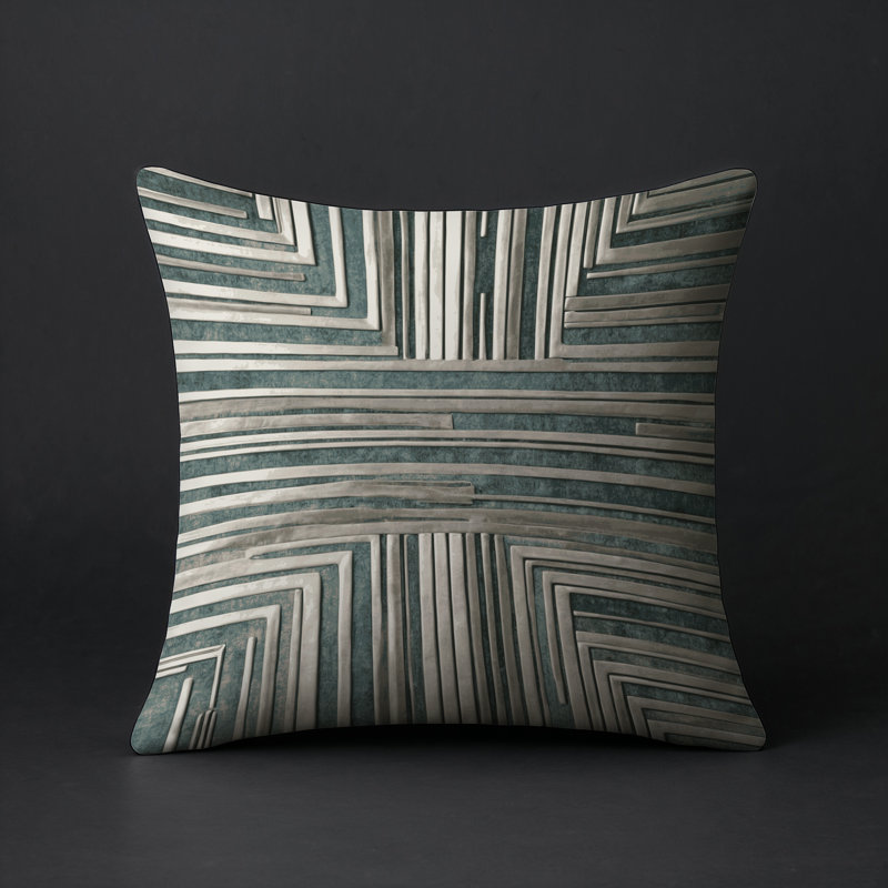 Coussin décoratif intérieur et extérieur Modern, Gris / blanc / vert / taupe abstrait, Carré 16 po