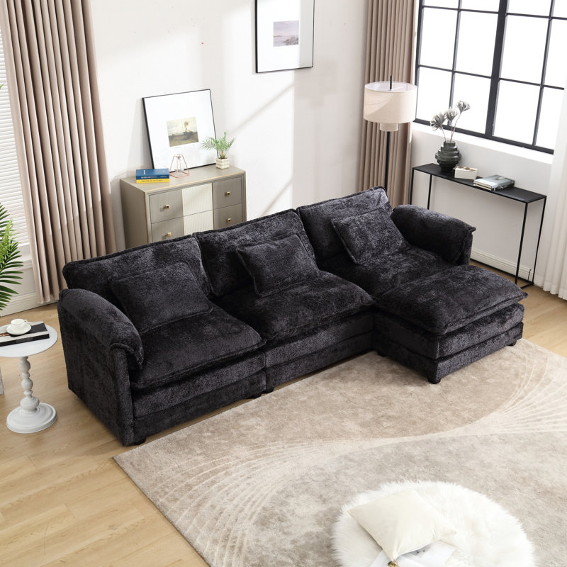 Grand canapé modulaire moderne en L en chenille avec pédales mobiles et détachable pour un espace spacieux et confortable