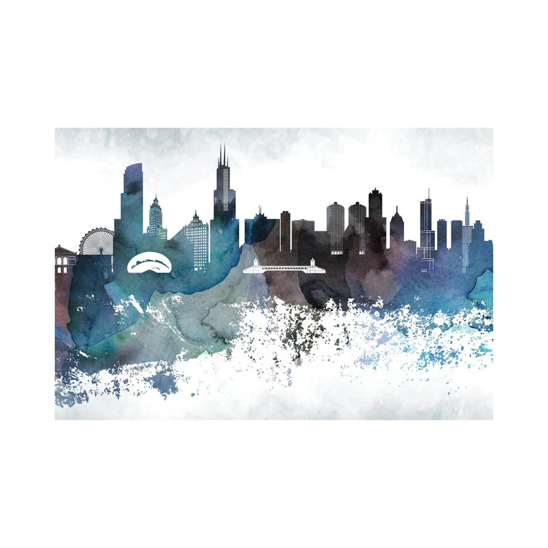 Chicago Bluish Skylines - Wrapped Canvas Print, 66.04cm H x 101.6cm W