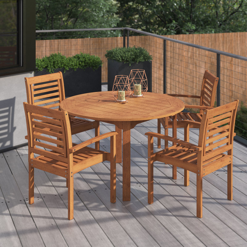 Anautica 4 - Person Wood Patio Dining Set with Round Table