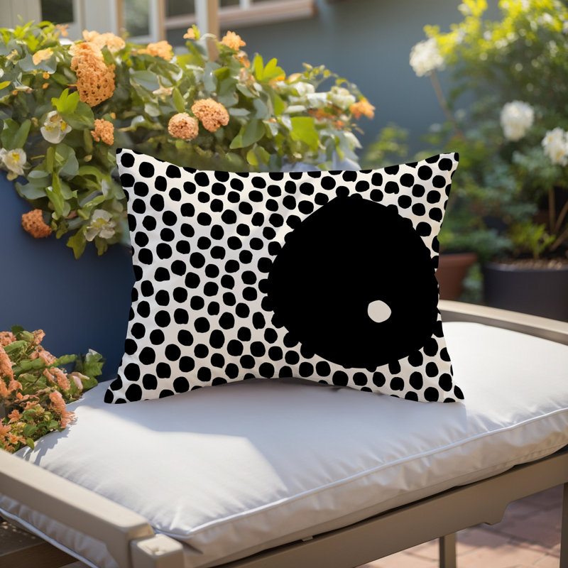Coussin lombaire réversible intérieur / extérieur Jai Abstract, H 14 po x l 20 po, Noir