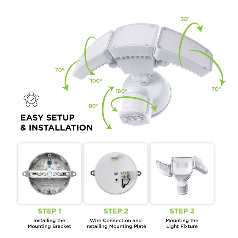 50 Watt 3 - Head LED Dusk to Dawn Outdoor Security Flood Light with Motion Sensor and Timer