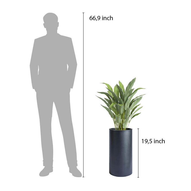 Kute Nest Indoor/Outdoor Small Fiberstone Tubo Planter - D10" x H19.5" - Opening 8.2", Black