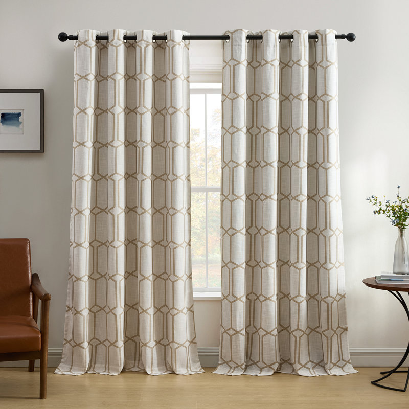 Panneau de rideau simple obscurcissant et isolant à motif géométrique avec œillets Albesa, Noir, l 52" x L 95"