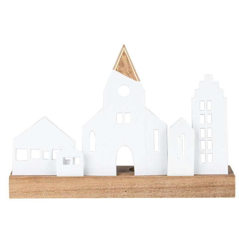 Porcelain & Wood Holiday Tealight Holder Set