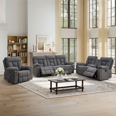 3-Piece Modern Microfiber Reclining Living Room Set With Oversize Power Lift Assist Chair & Manual Loveseat And Sofa