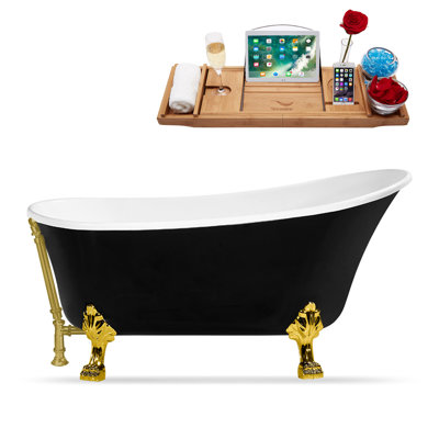 59" Streamline Clawfoot Soaking Acrylic Bathtub With Drain, Clawfeet, and Bamboo Tray