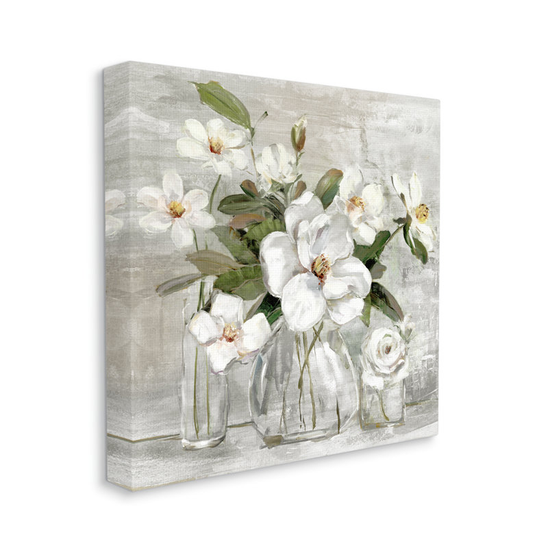 "Blooming White Florals", peinture vieillie sur toile, nature morte, H 30 po x l 30 po x P 1,5 po