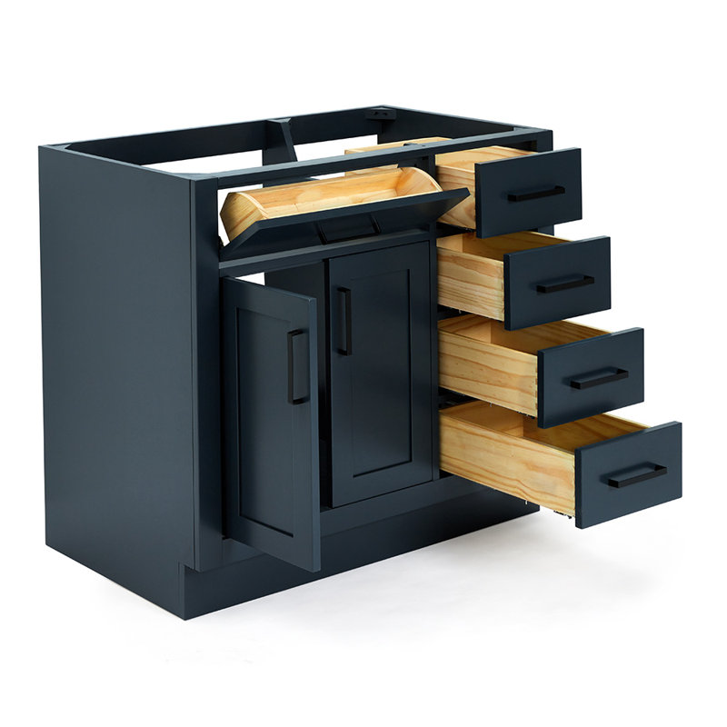 Osoria 36'' Solid Wood Single Bathroom Vanity Base Only, Left Offset Base Cabinet without Top, Midnight Blue