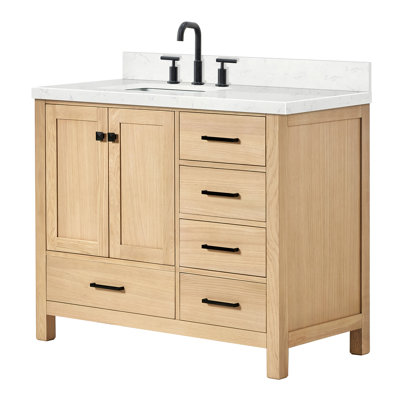 Cambridge 42.25'' Single Bathroom Vanity with Carrara Quartz Top
