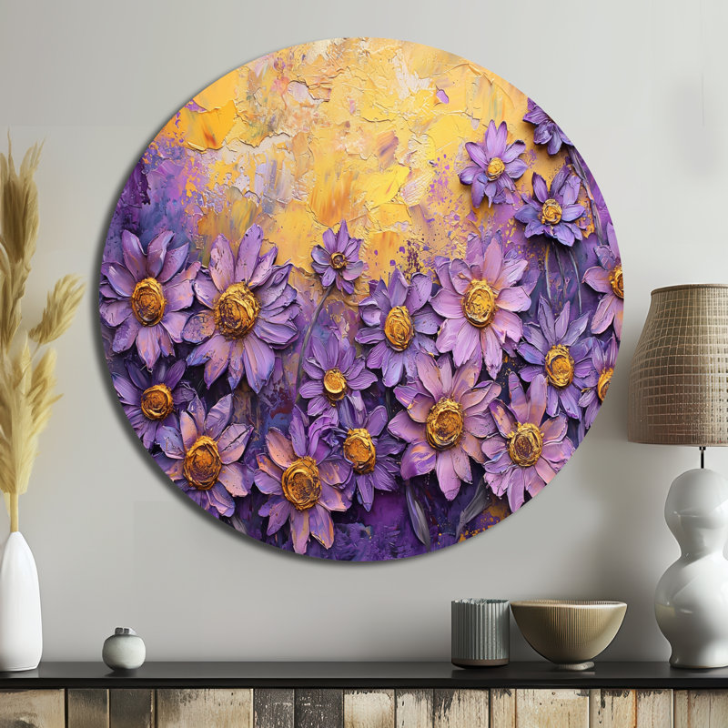 Mauve marguerite mauve - art mural rond Cottagecore, prairie sauvage, H 36 po x l 36 po