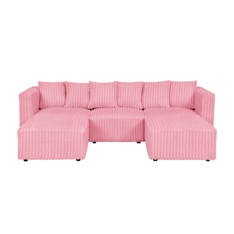 Canapé modulaire Dornwich, Fausse fourrure rose, H 27 po x l 101,5 po x P 62 po