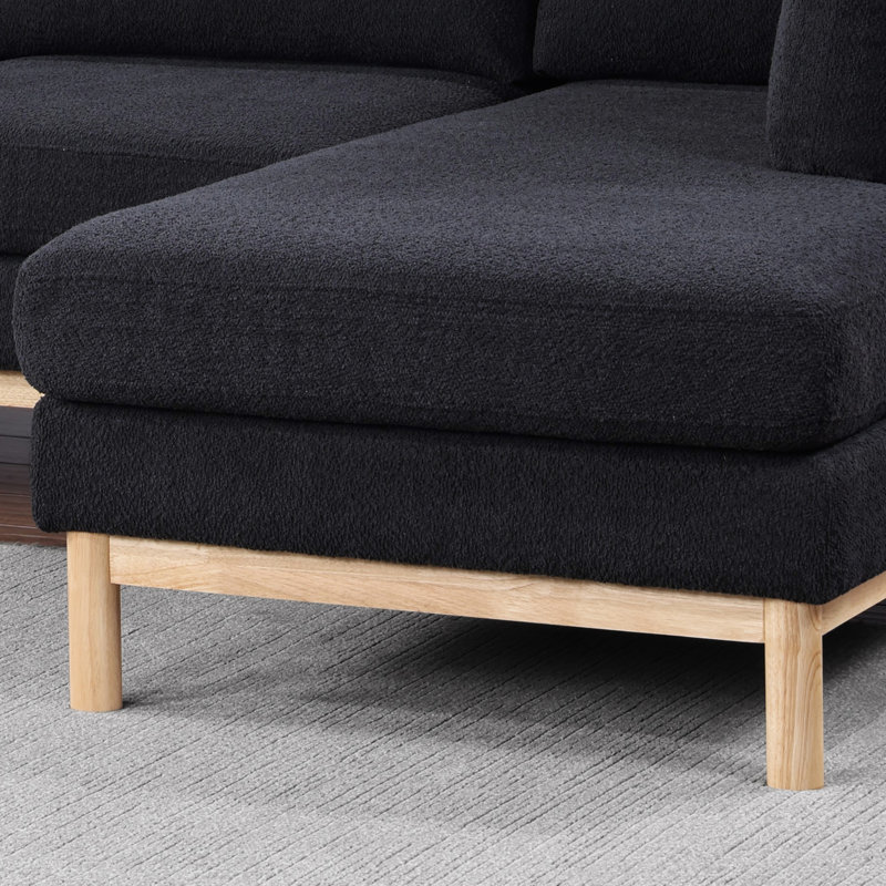 Canapé modulaire en U de 124 po de largeur avec méridienne double avec garniture en bois naturel et revêtement en sherpa pour un confort et un style ultimes