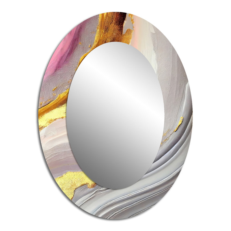 Miroir mural ovale en métal rose et doré à motif abstrait VII, 40 po x 30 po