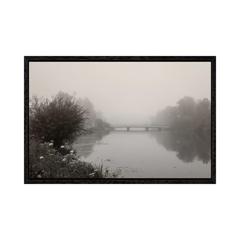 River Amper In Fog by Lena Weisbek - Floater Frame Gallery-Wrapped Canvas Giclée on Canvas, Black Framed