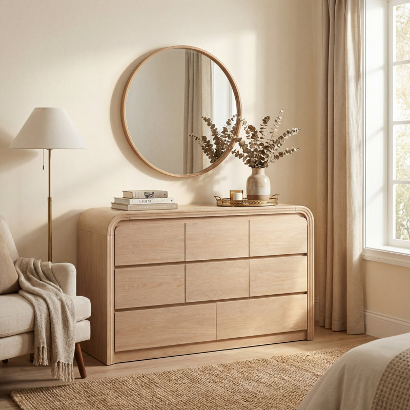 47.24" Width MDF 8-Drawer Dresser - Smooth Storage Accent Chest, Orange
