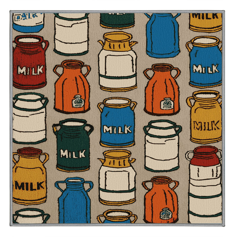 Washable Milk Cans Farm Area Rug, Square 8'