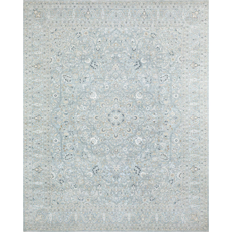 Tapis bleu noué à la main de haute qualité, Rectangle 9 pi x 12 pi