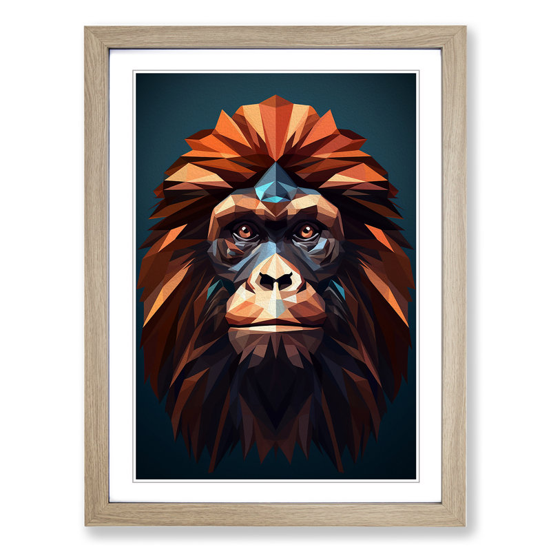 Orangutan Geometric 1 Piece Single Picture Frame Wall Art, 64" H x 46" W x 2" D, Oak