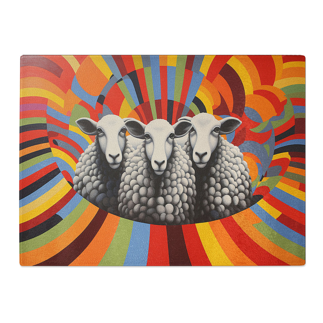 Sheep Op Art  Glass Chopping Board