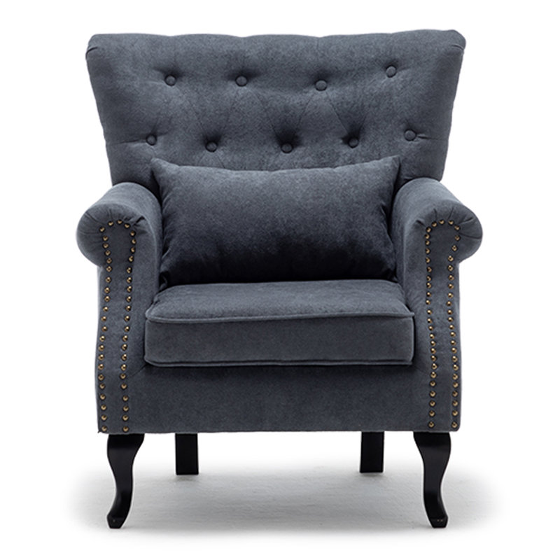 Tufted Wingback Chair, Gray Linen Blend