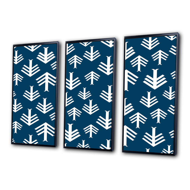 «American Indian Inspired Triangular Geometrics II - Bohemian», ensemble de 3 toiles encadrées, Cadre noir