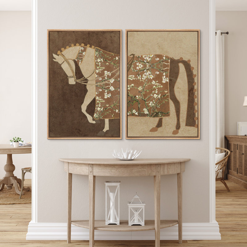 Abstrait abstrait cheval beige Moody fleur rétro antique rétro rustique Wall Art Decor, Naturel, H 36 po x l 24 po