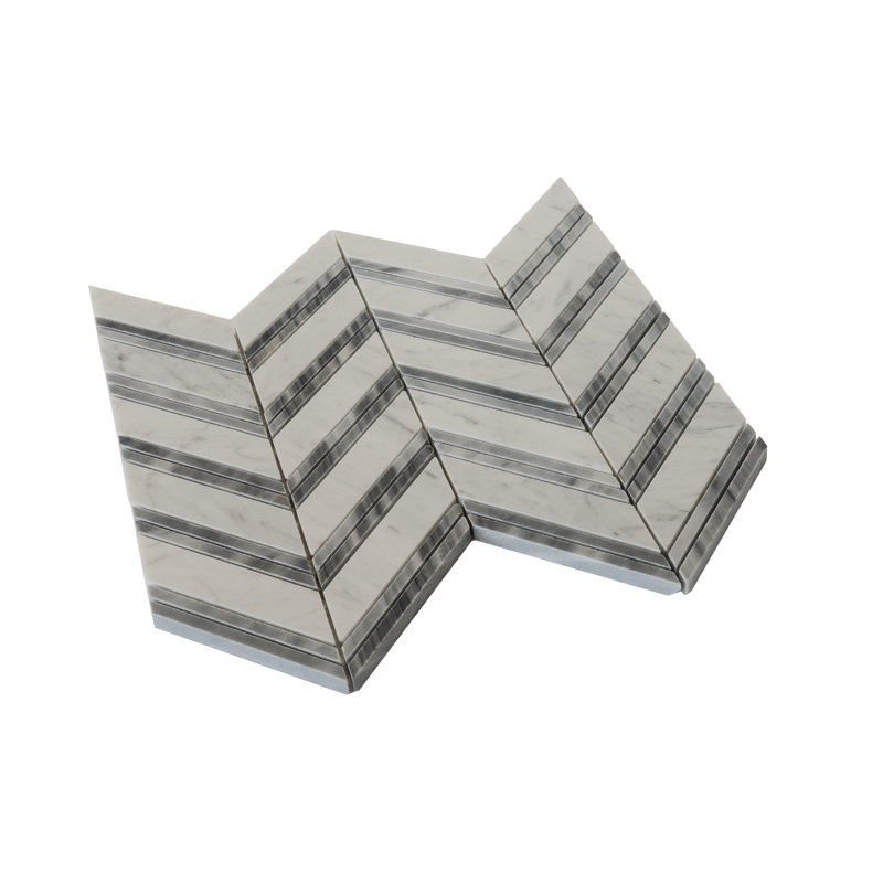 11" X 11.8" Herringbone Marble Polished Tile, Gray/White