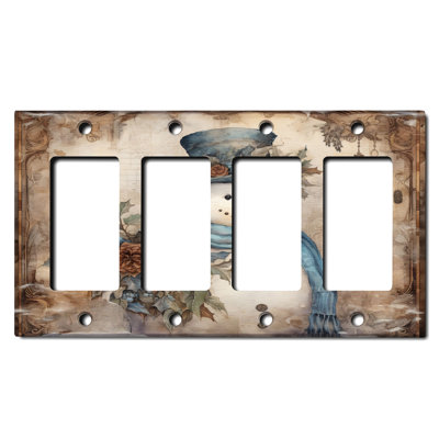 Christmas Festive Snow Man Flower Blue 4 - Gang Toggle Light Switch Standard Wall Plate