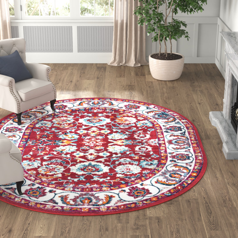 Tapis rouge à motif floral Arenas, Rectangle 4 pi x 6 pi